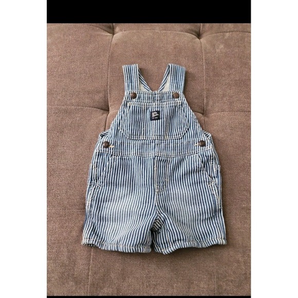 OshKosh B'Gosh Baby Hickory Stripe Shortalls Railroad Denim Overalls - Size 12 M - Picture 8 of 11